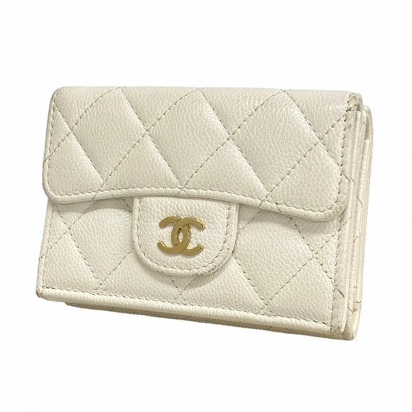 CHANEL Handbags - CHANEL White Caviar Leather Wallet